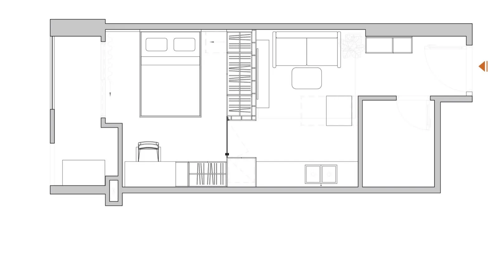 Bản vẽ mặt bằng bố trí nội thất chi tiết căn hộ Studio A07-04.
